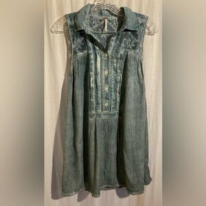 Free People Sleeveless Blue Patterned Top S